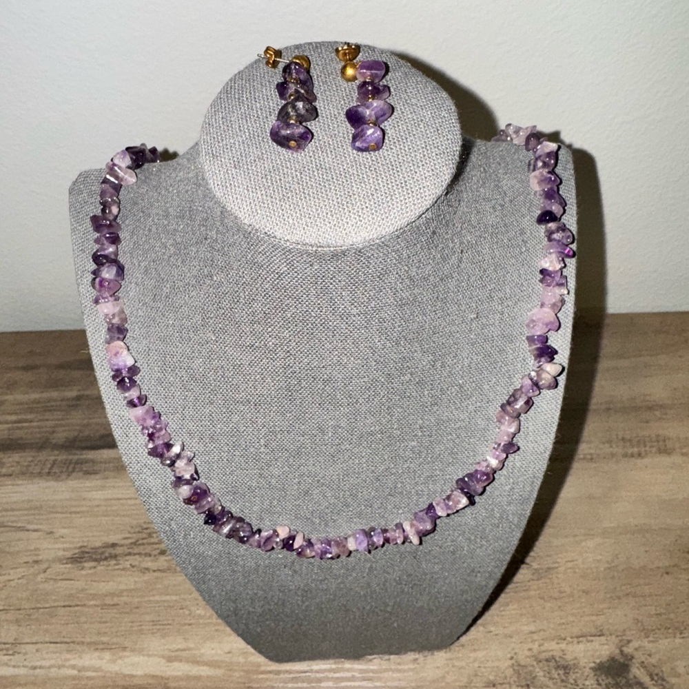 Vintage Amethyst Rock Necklace and Earring Set - Picture 3 of 4